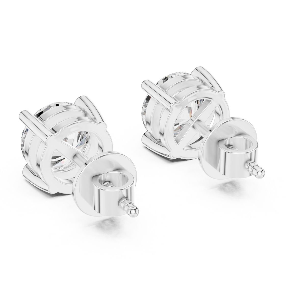Architectural Crown Basket Round Moissanite Diamond Solitaire Studs - View 9