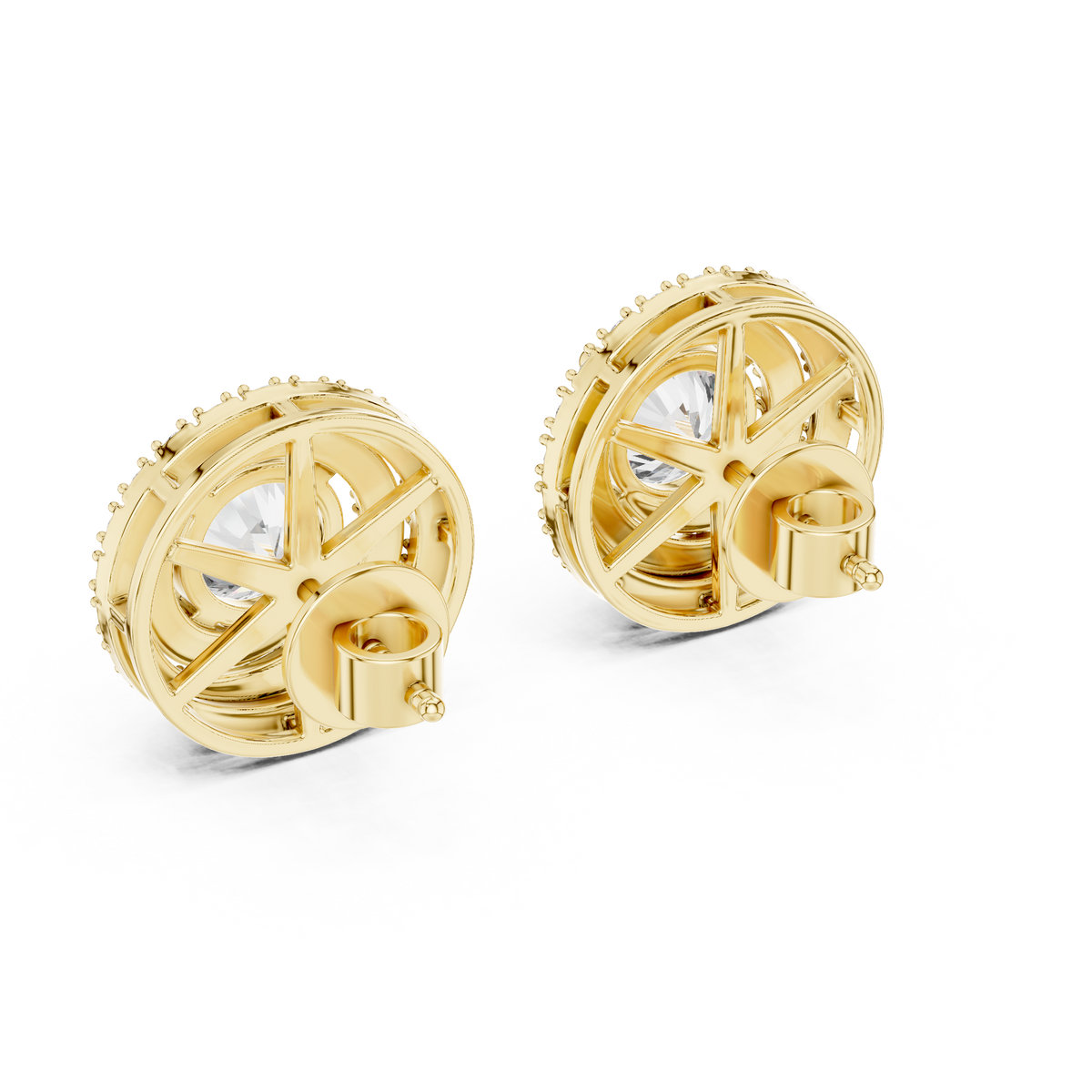 Tiered Double Halo Round Lab Grown Diamond Stud Earrings - View 7