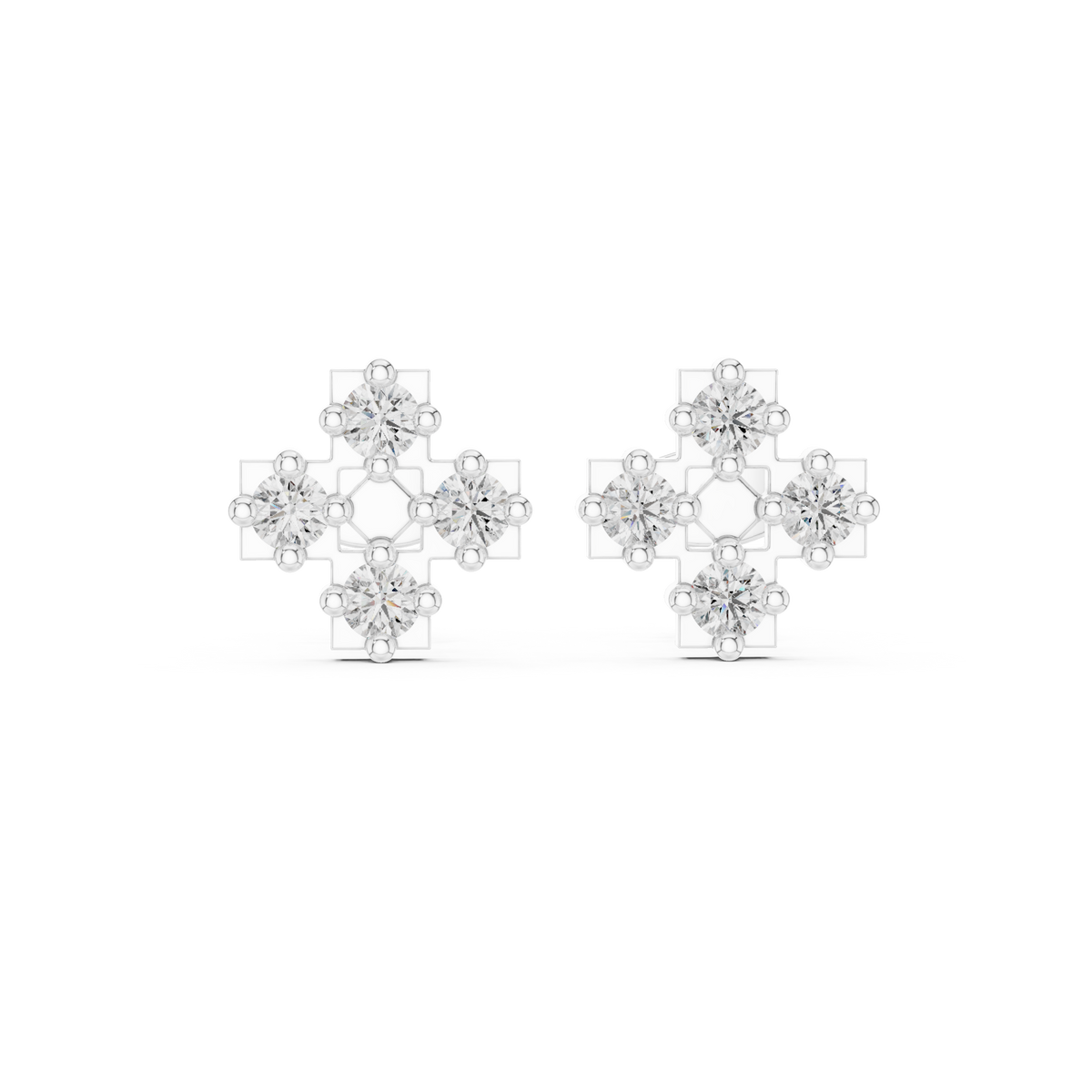 Cross Cluster Round Brilliant Moissanite Diamond Stud Earrings for Women - View 3