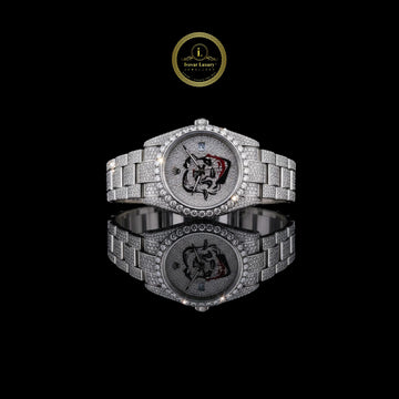 Exquisite Fully LDiamond-Encrusted Luxury Watch with Intricate Artistic Dial Design and Date Display