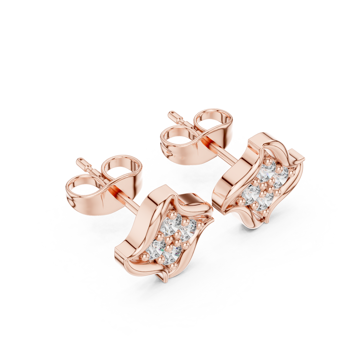 Sculptural Floral Round Moissanite Diamond Stud Earrings - View 5