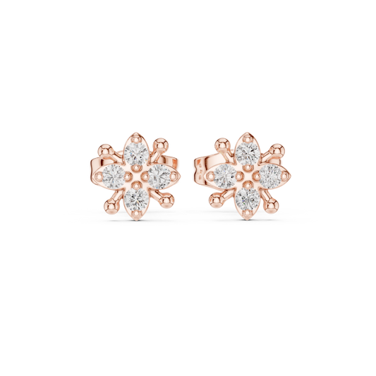 Floral Star Round Lab Diamond Stud Earring with Sculpted Petal Accents - View 2