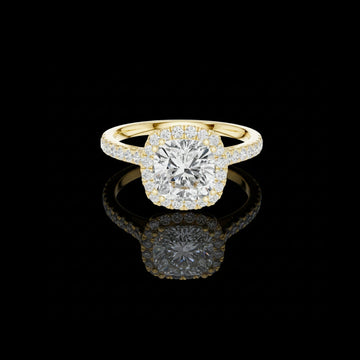 Cushion Cut Halo With Lab Grown Diamond Ring with Pave Band