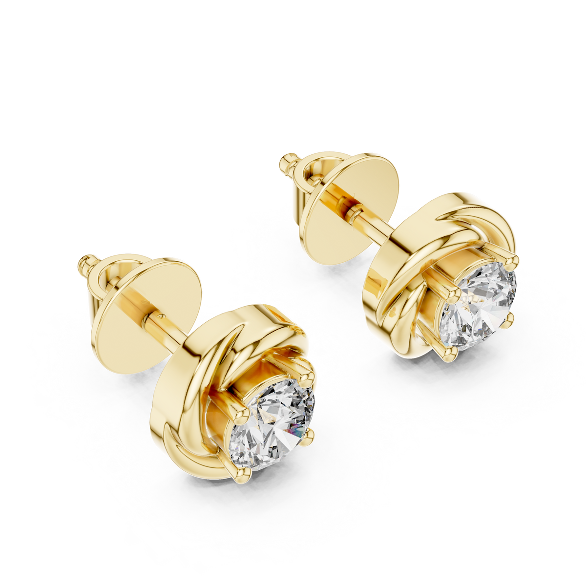 Swirl Border Round Cut Moissanite Diamond Architectural Stud Earrings - View 4