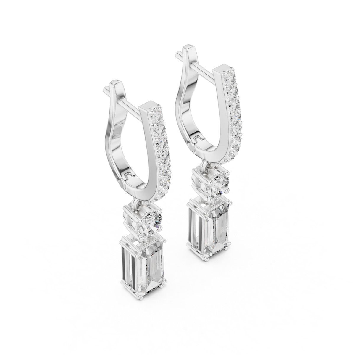 Lab Grown Diamond Baguette Geometric Pendant Hoop Earrings - View 6