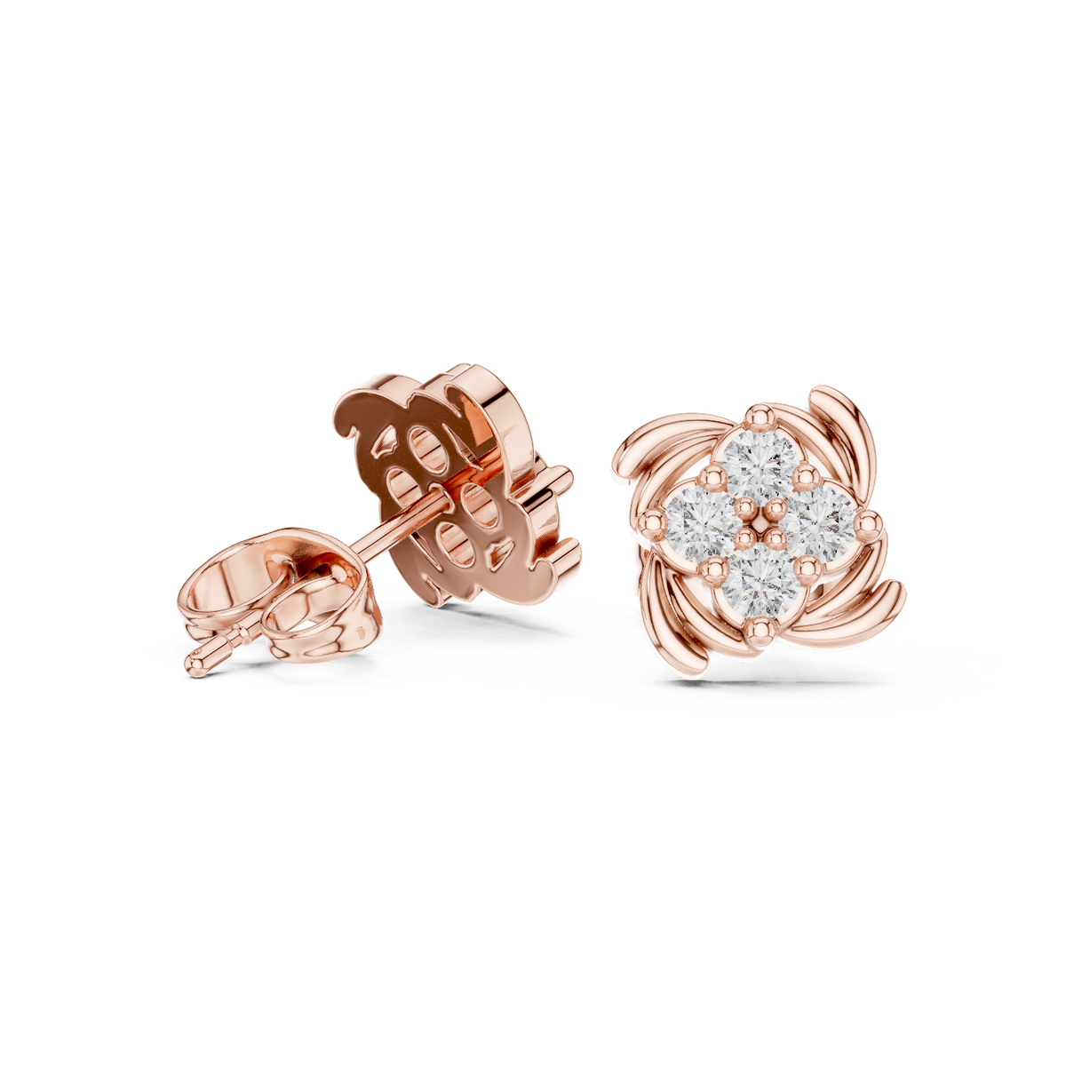 Floral Inspired Lab Diamond Stud Earrings with Brilliant Round Cut For Daily Wear - View 8