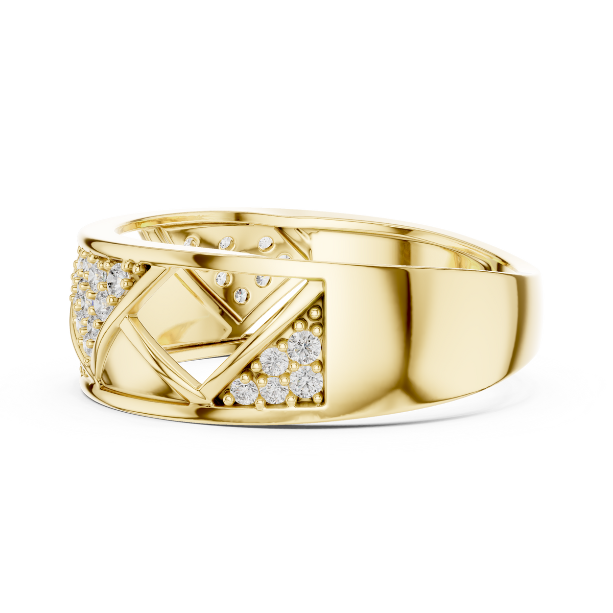 Round Cut Moissanite Diamond Men's Triangular Pave Pattern Statement Ring - View 10