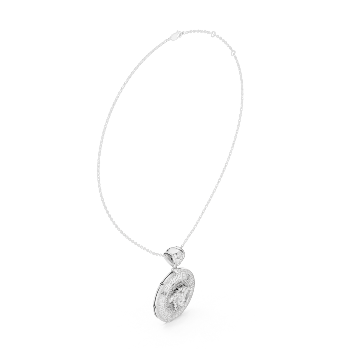 Greek Key Pattern Border Statement Pendant with Round Lab Grown Diamond - View 12