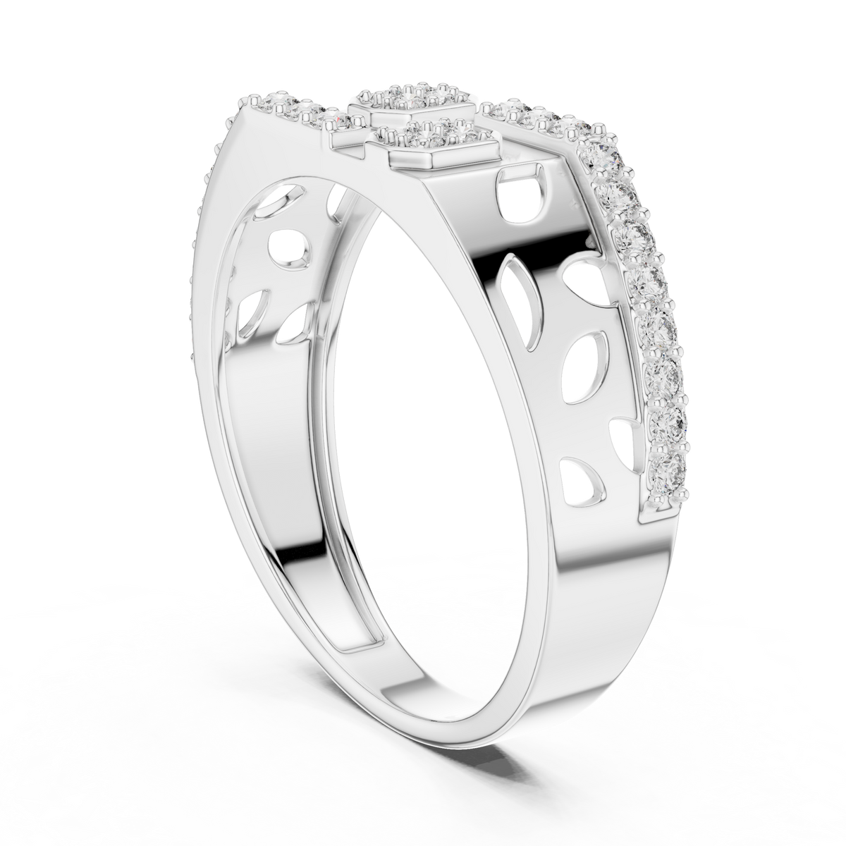 Round Cut Lab Grown Diamond Men's Organic Openwork Cutout Architectural Wedding Ring - View 9