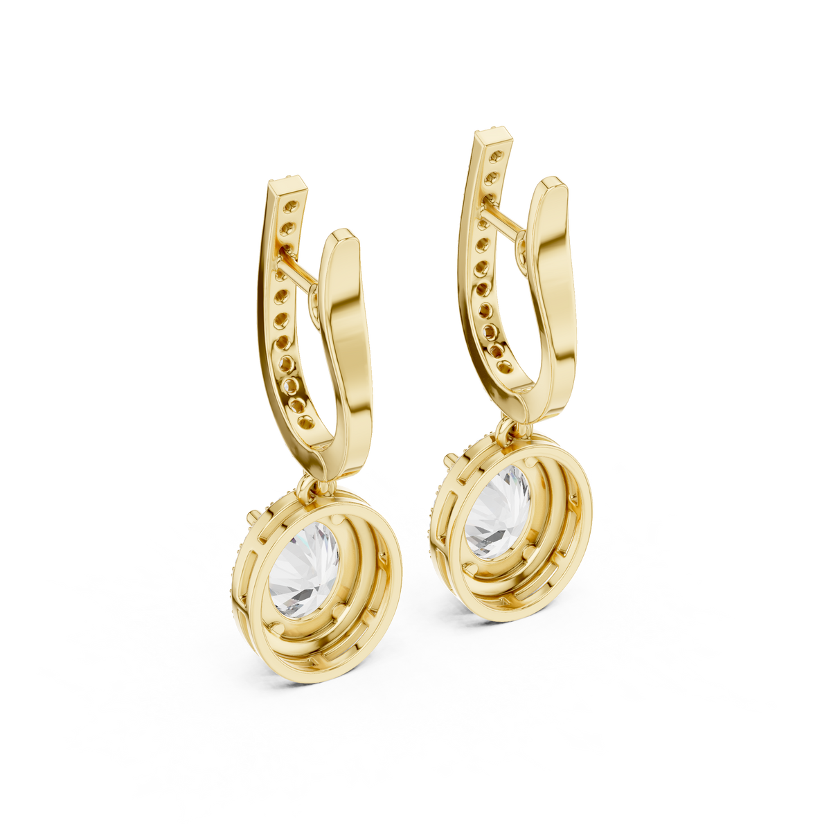 Oval Cut Lab Grown Diamond Halo Dangle Huggie Hoop Earrings Rose Gold - View 9