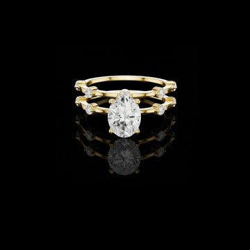 Pear Cut Double Band Lab Diamond Ring with Side Stone Accents