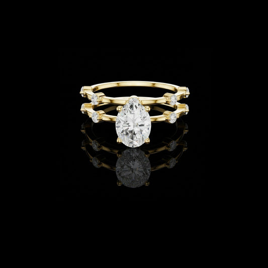 Pear Cut Double Band Lab Diamond Ring with Side Stone Accents