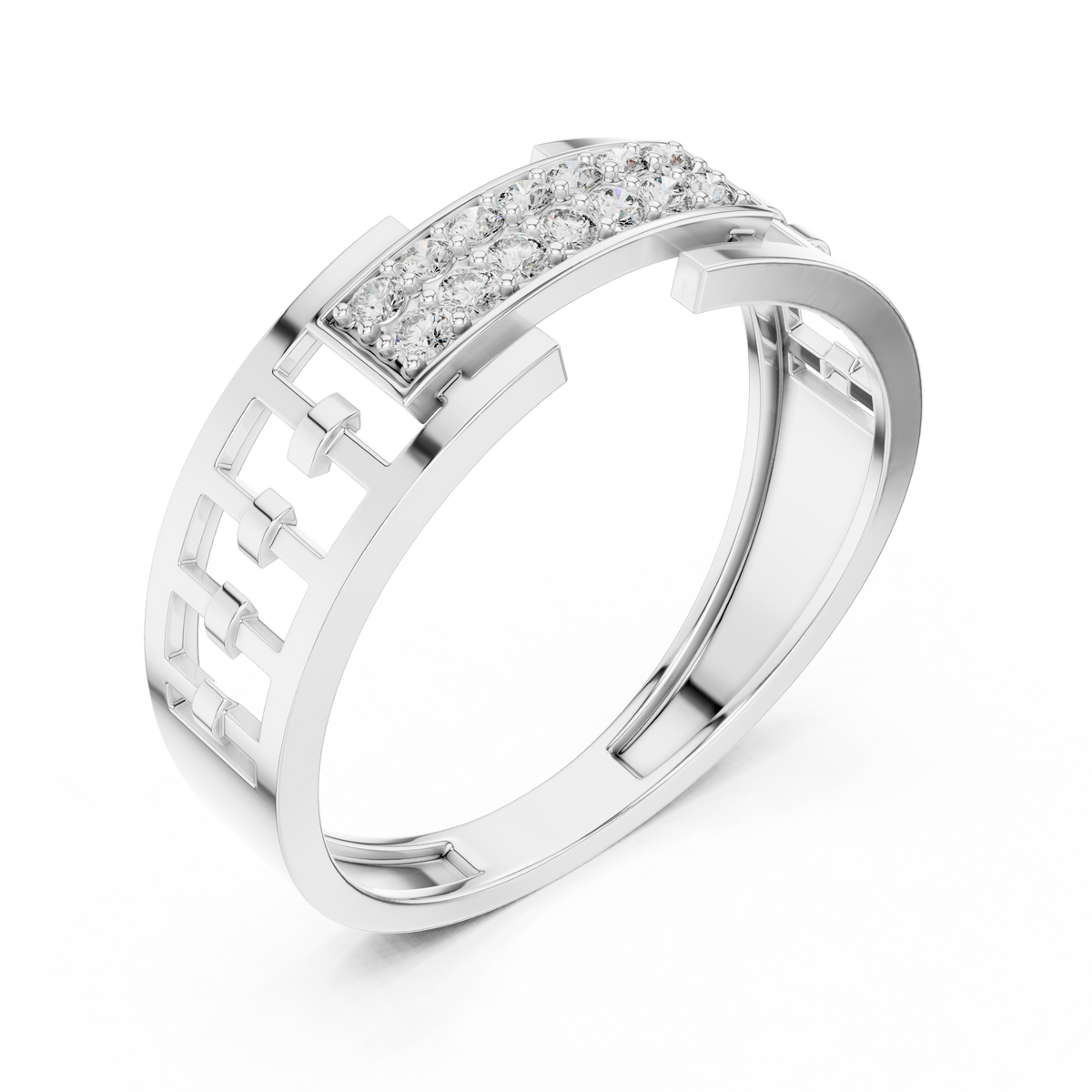 Round Cut Moissanite Diamond Men's Rectangular Pave Center Geometric Ring - View 6