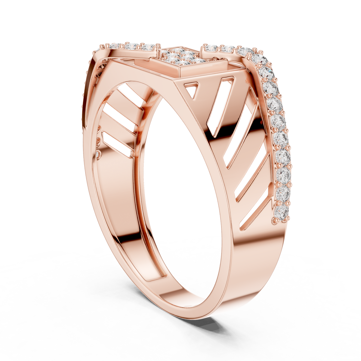 Round Cut Moissanite Diamond Men's Geometric Asymmetric Diagonal Pave Wedding Ring - View 8