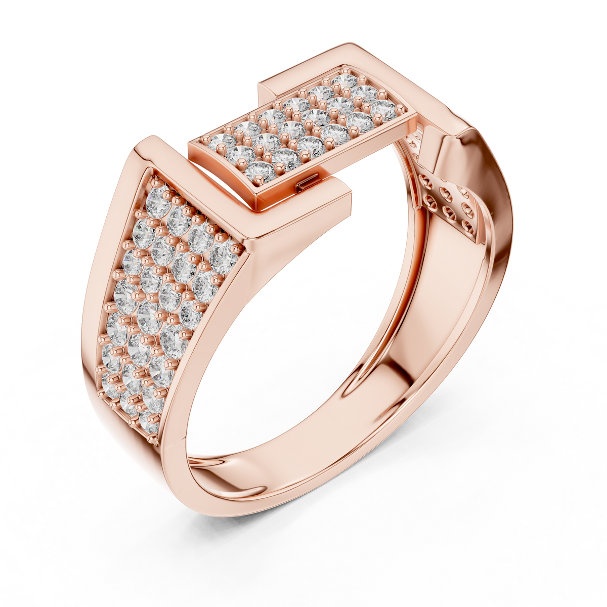 Round Cut Moissanite Diamond Men's Rectangular Center Pave Statement Band - View 5