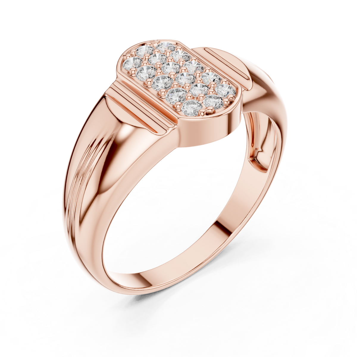 Round Cut Moissanite Diamond Men's Geometric Elongated Medallion Wedding Ring - View 5
