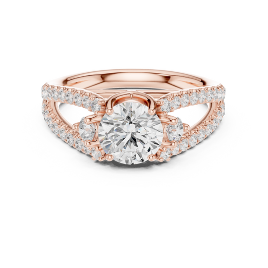 Split Shank Round Lab Diamond Engagement Ring With Pave Band - View 2