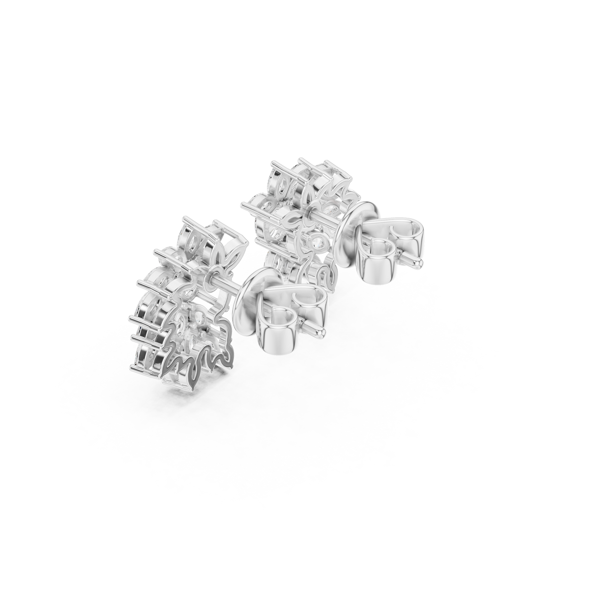 Floral Marquise Cut Moissanite Diamond Cluster Stud Earrings with Leaf Inspired Design - View 12