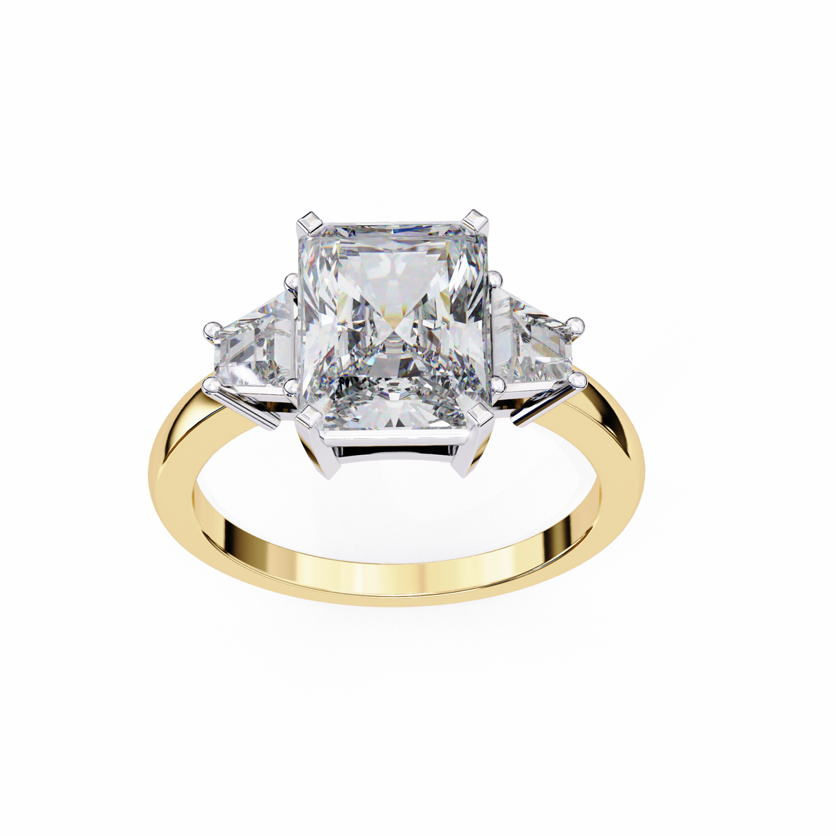 Gold ring with a large diamond and smaller diamonds 