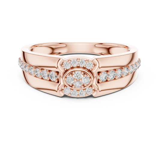 Round Moissanite Diamond Pave Halo Wide Wedding Band - View 2