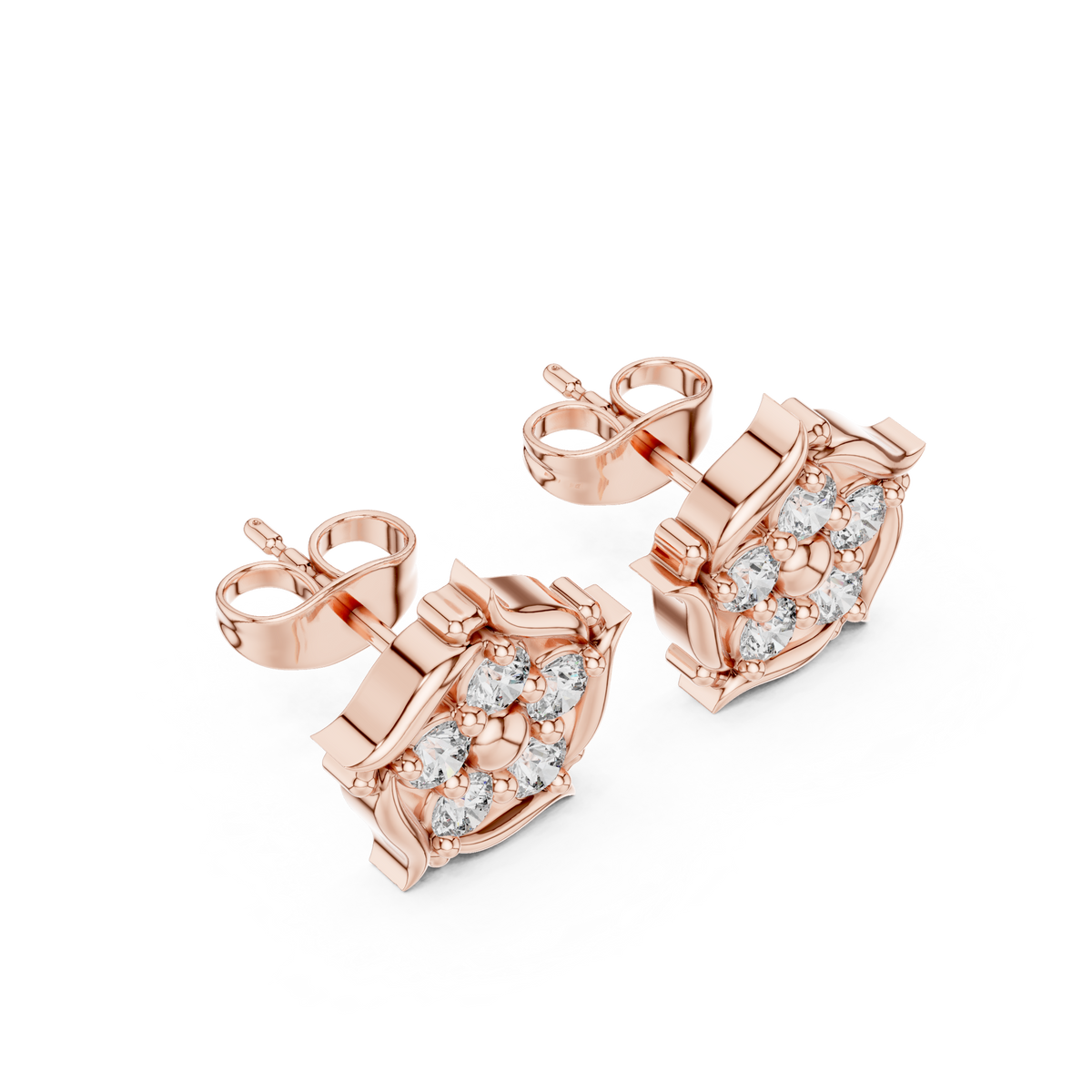 Delicate Floral Round Moissanite Diamond Cluster Stud Earrings - View 5