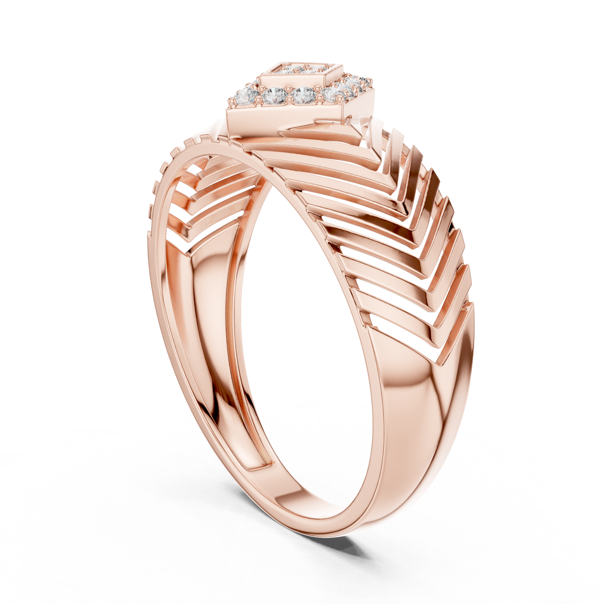 Round Lab Grown Diamond Pavé Chevron Statement Ring - View 8
