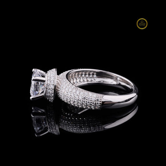 Round Brilliant Solitaire Pave Moissanite Diamond Engagement Ring - View 2