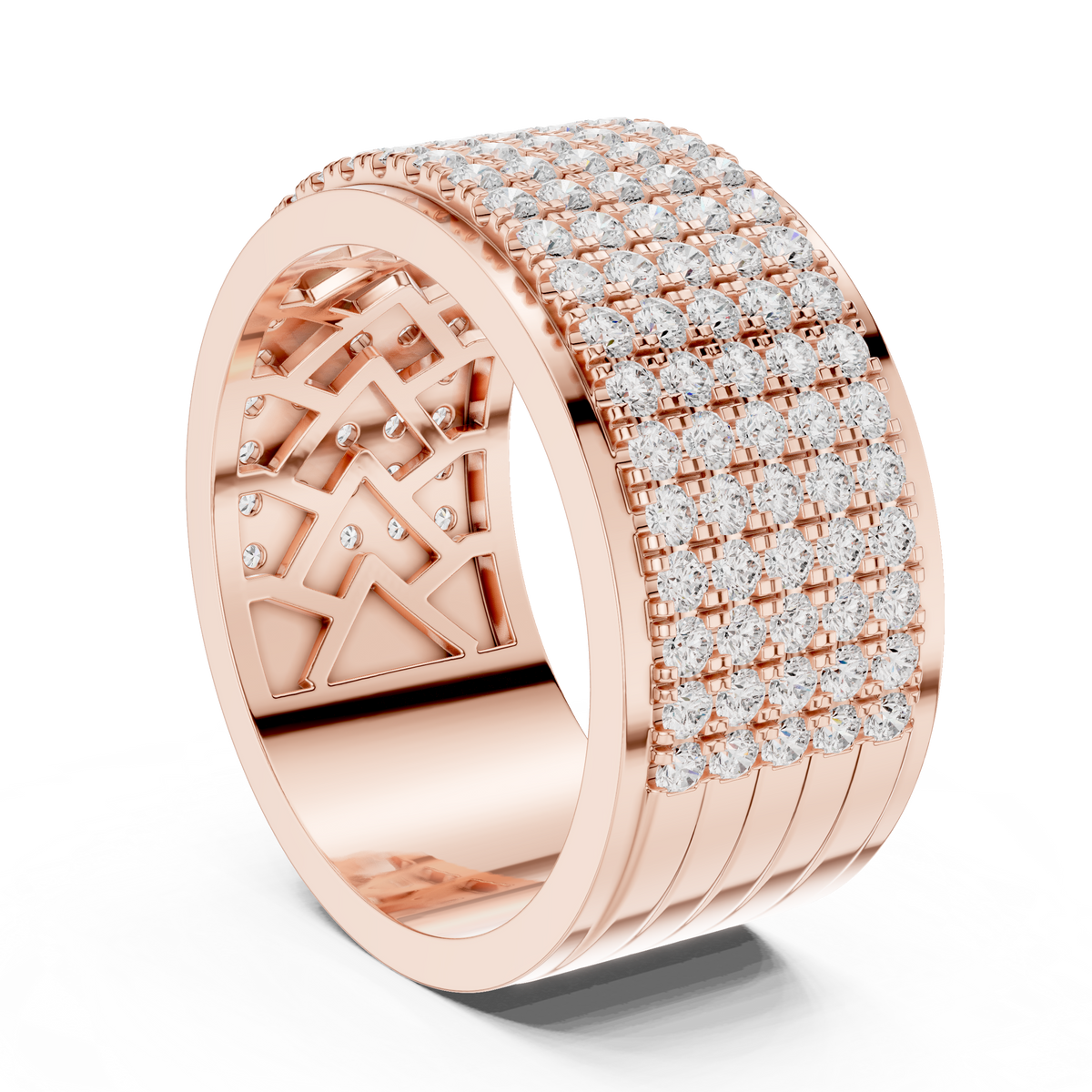 Round Cut Moissanite Diamond Men's Multi Row Grid Pave Iced Out Statement Ring - View 11