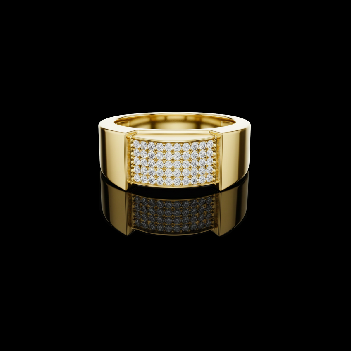 Round Cut Moissanite Diamond Men's Heavy Gold Micro Pave Statement Ring
