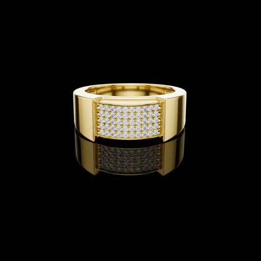 Round Cut Moissanite Diamond Men's Heavy Gold Micro Pave Statement Ring