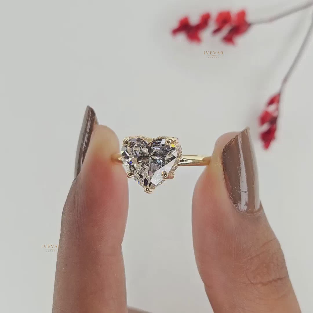 Heart Cut Moissanite Diamond Triple Halo Engagement Ring