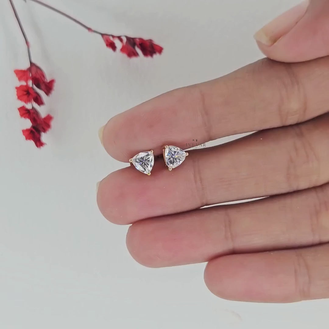 Trillion Cut Lab Grown Diamond Solitaire Stud Earrings For Women