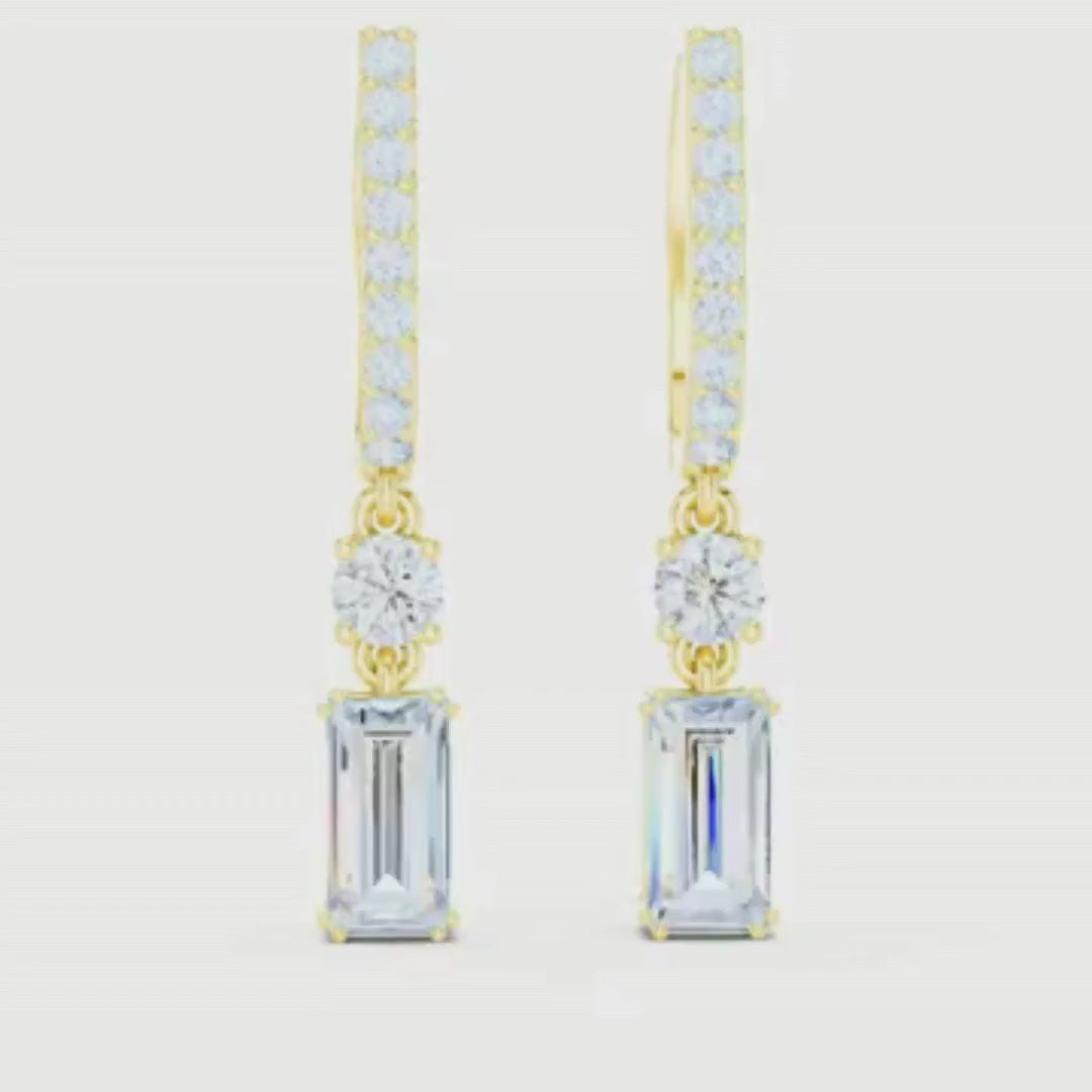 Lab Grown Diamond Baguette Geometric Pendant Hoop Earrings
