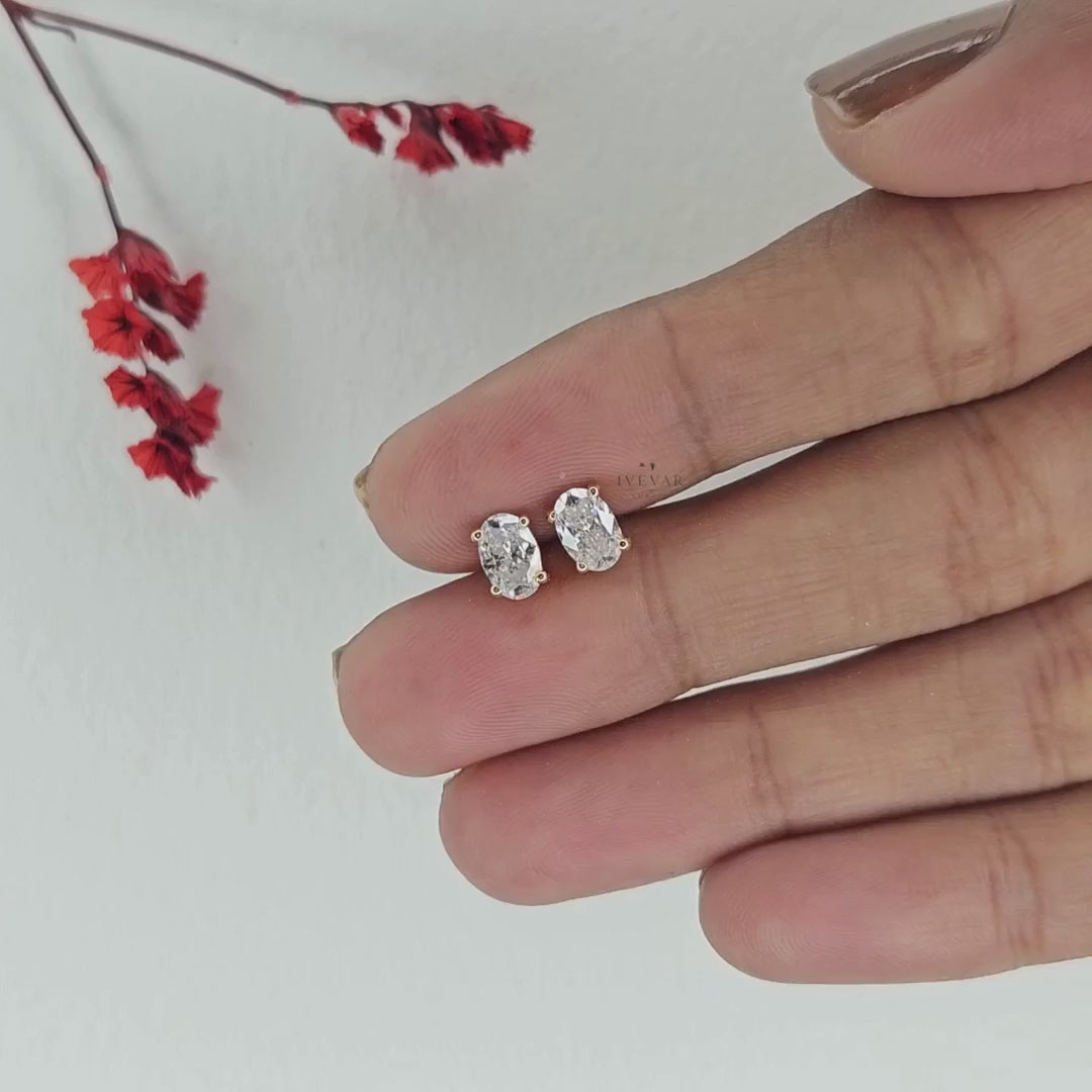 Lab Grown Oval Cut Diamond Solitaire Setting Stud Earring