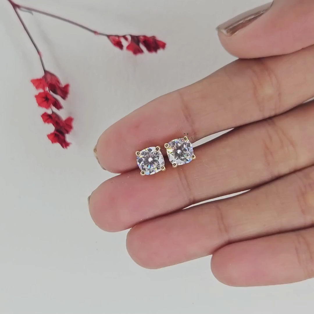 Cushion Cut Lab Diamond Solitaire Stud Earring