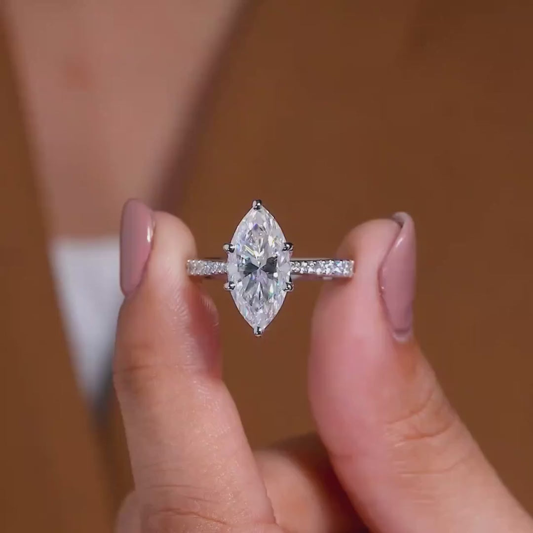 Modern Marquise Cut Moissanite Diamond Engagement Ring With Pave Band