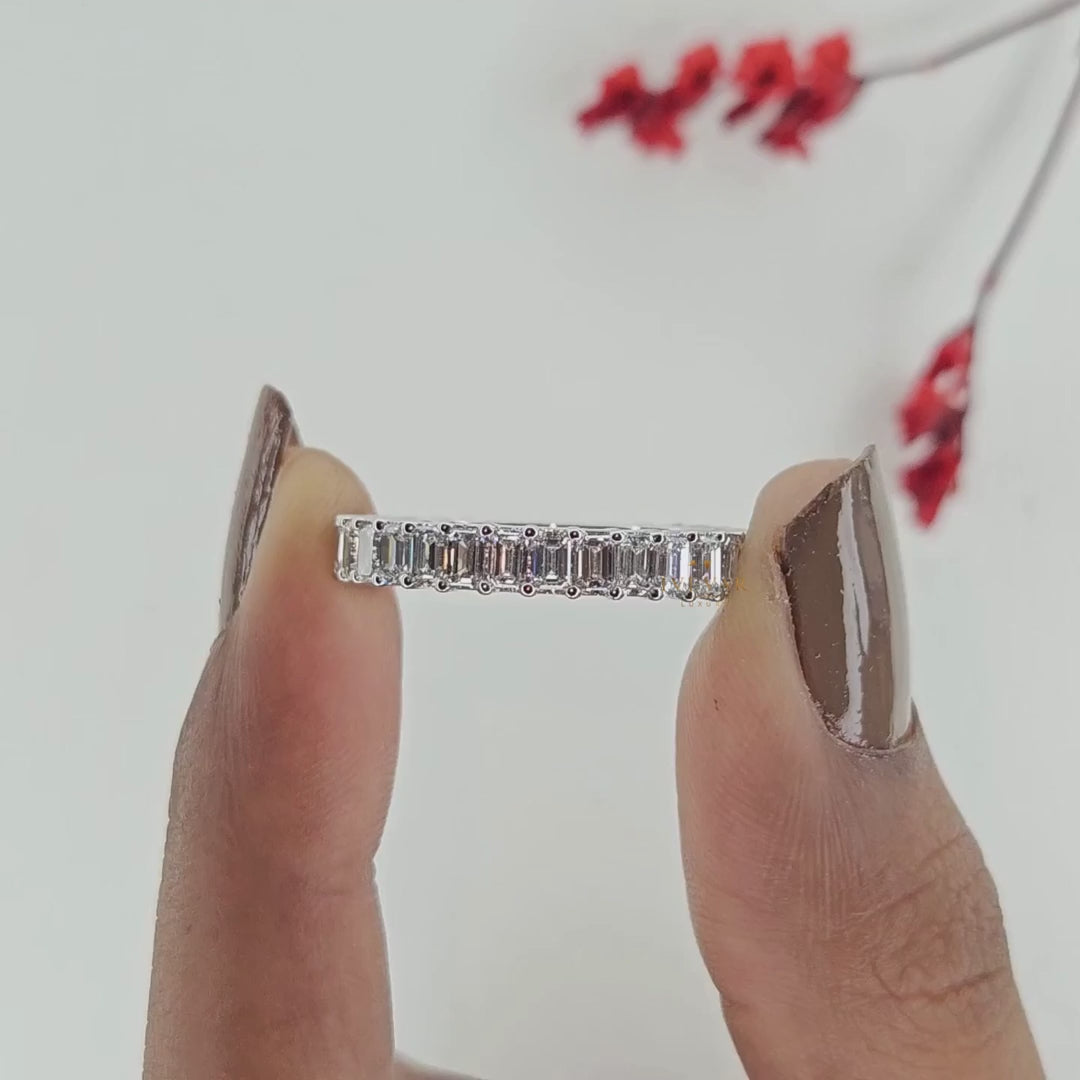 Emerald Cut Lab Diamond Shared Prong Full Eternity Wedding Band