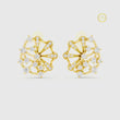 Floral Arc Round Lab Grown Diamond Geometric Flared Wheel Cluster Earrings