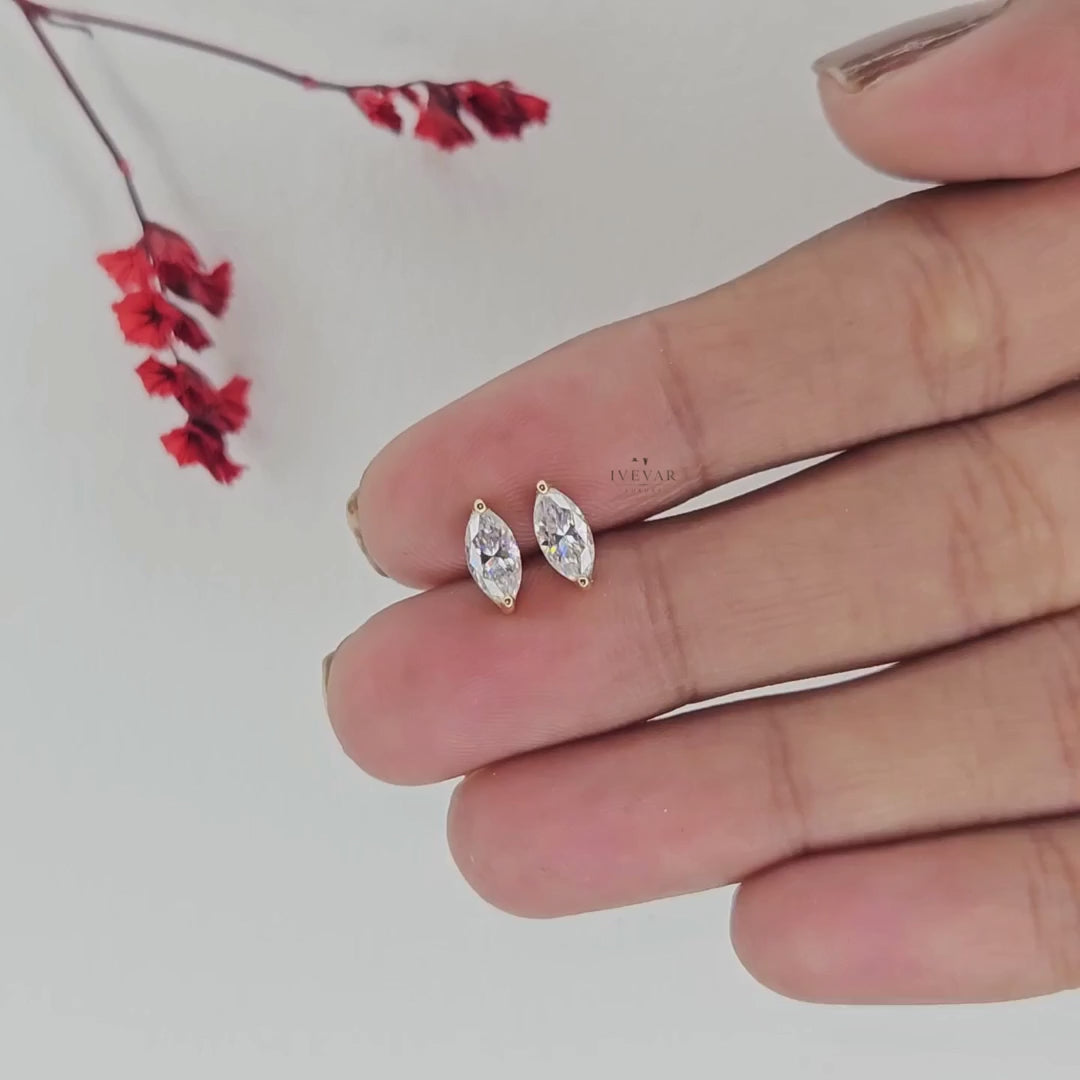 Marquise Cut Moissanite Diamond Classic Solitaire Stud Earring