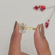 Emerald Cut Moissanite Diamond Ring with Engraved Band and Halo Setting