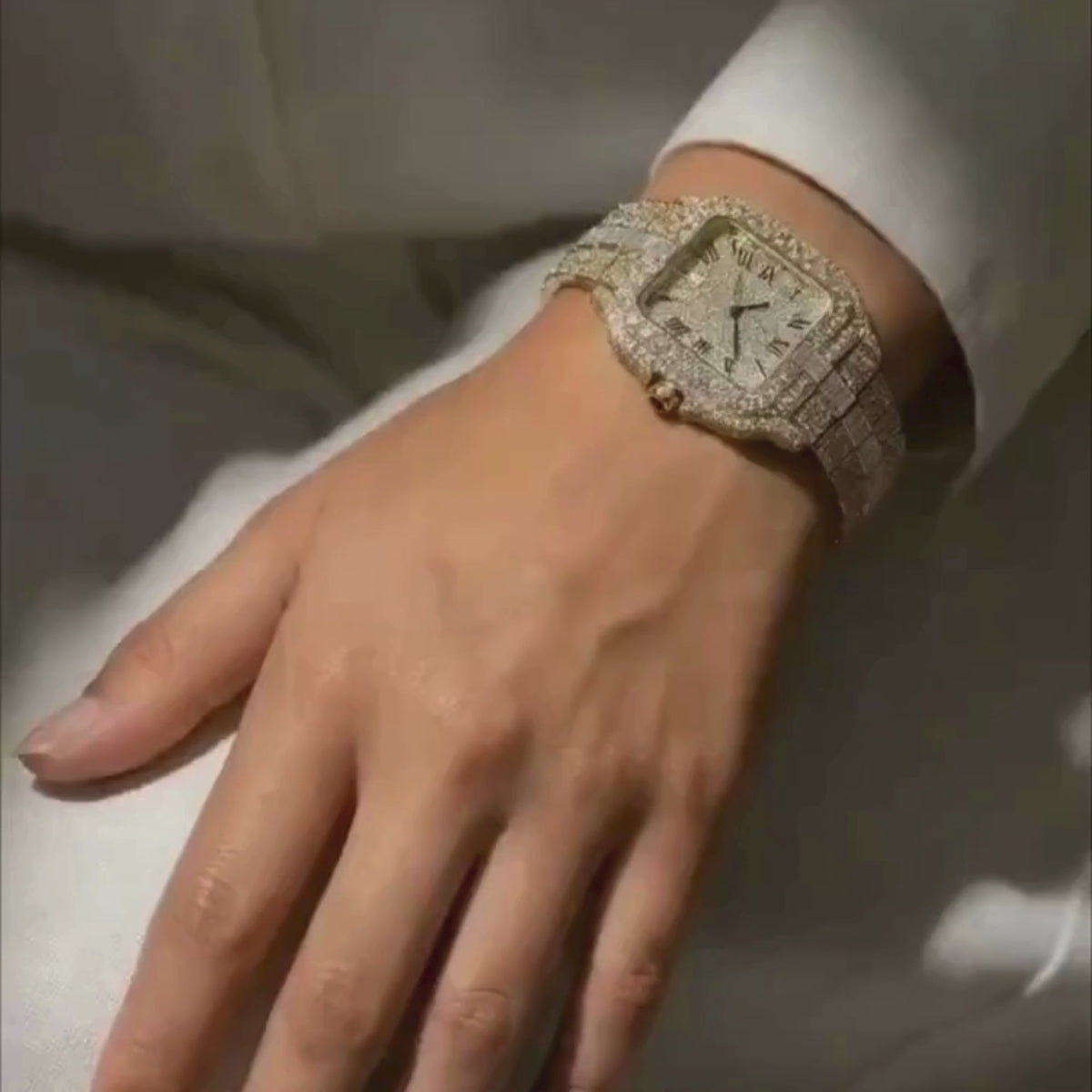 Round Diamond Paved Roman Dial Watch For Men