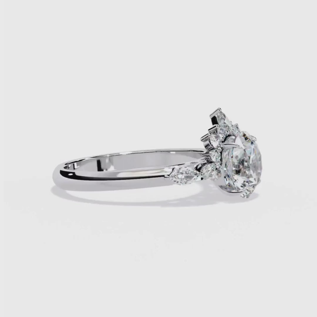 Sunburst Round Cut Lab Diamond Anniversary Ring with Halo Setting
