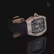 Rose Gold Skeleton Automatic Watch with Diamond Bezel & Black Rubber Strap