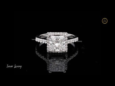 Princess Cut Hidden Halo Moissanite Diamond Ring