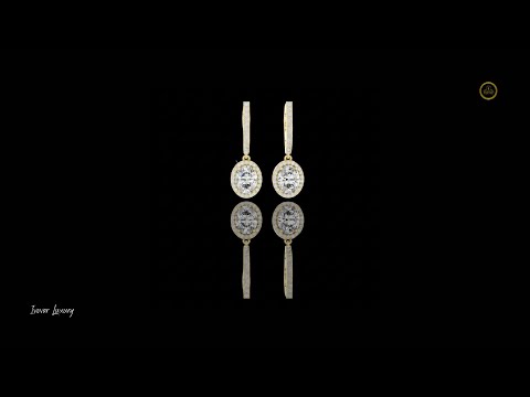 Oval Cut Moissanite Diamond Halo Dangle Huggie Hoop Earrings Rose Gold