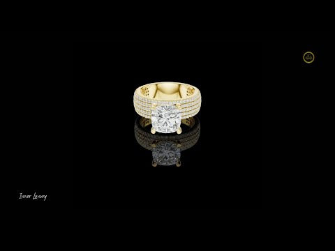 Four Row Cushion Lab Diamond Engagement Ring Pave Wedding Band
