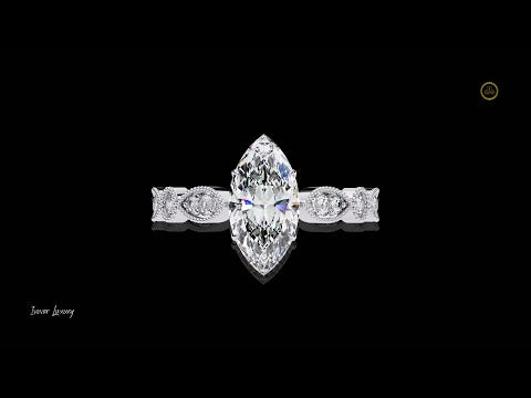 Vintage Marquise Moissanite Diamond Engagement Ring With Milgrain Band