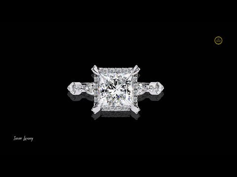 Princess Cut Moissanite Diamond Pave Band Anniversary Ring with Side Stones