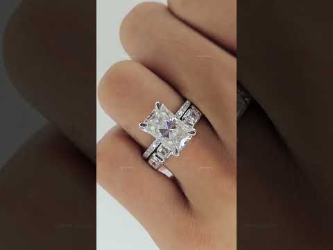 Radiant Cut Moissanite Diamond Bridal Ring Set with Hidden Halo and Accent Diamonds Elegance