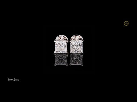 Princess Lab Diamond Classic Solitaire Stud Earrings with Four Prong Crown